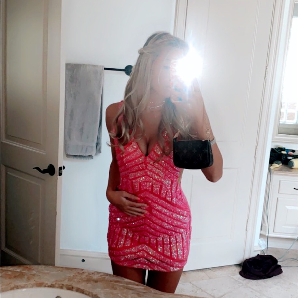 COPY - homecoming bright pink sparkle dress